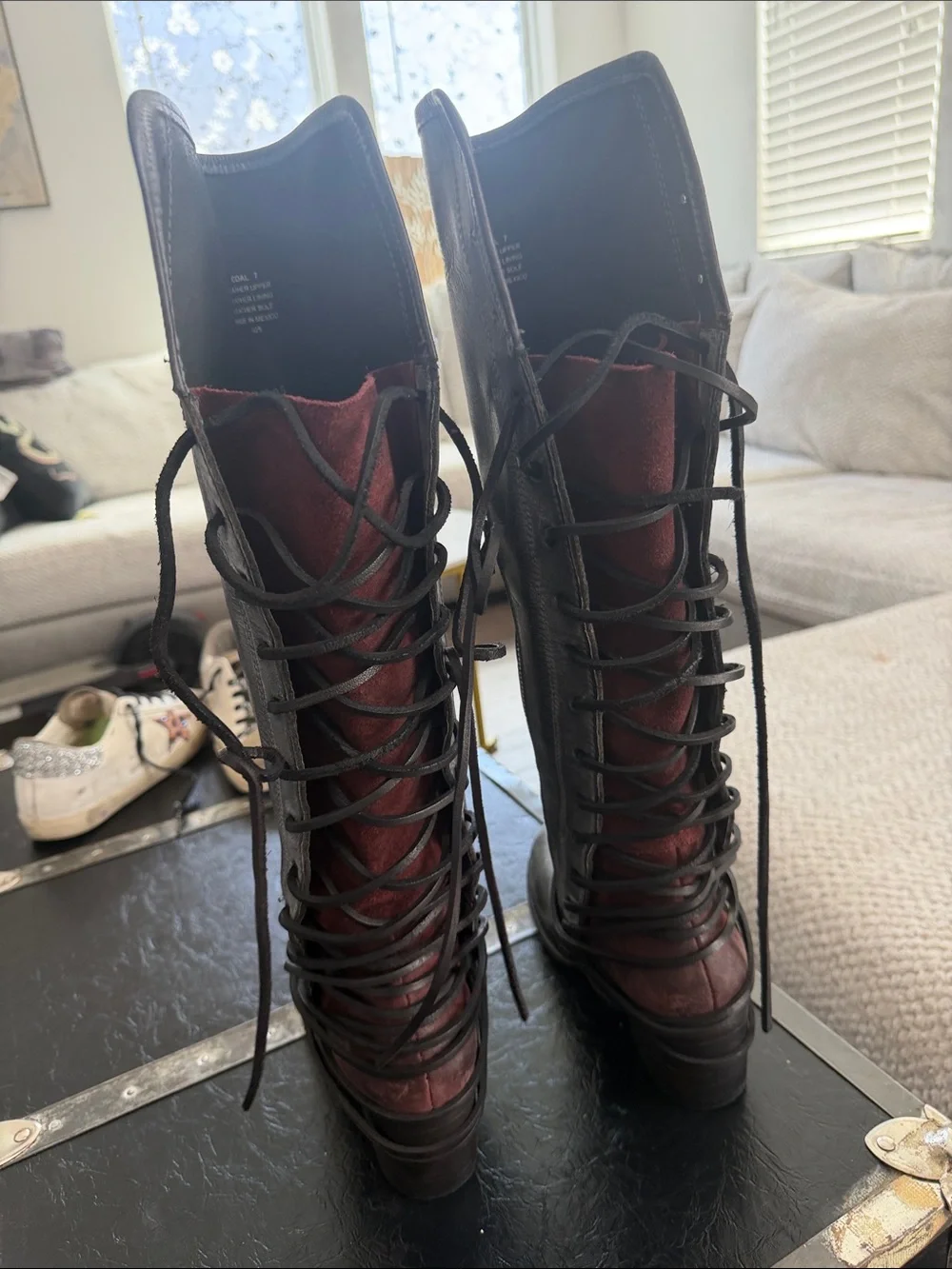 Freebird by Steven Tall Lace-Up Boots in Gray with Burgundy Interior - Picture 4 of 8